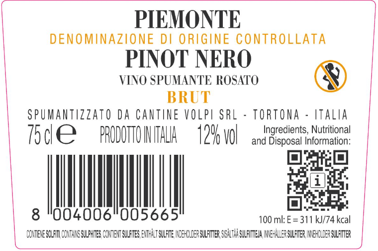 RETRO VOLPI PIEMONTE DOC PINOT NERO ROSE' SPUMANTE BRUT.