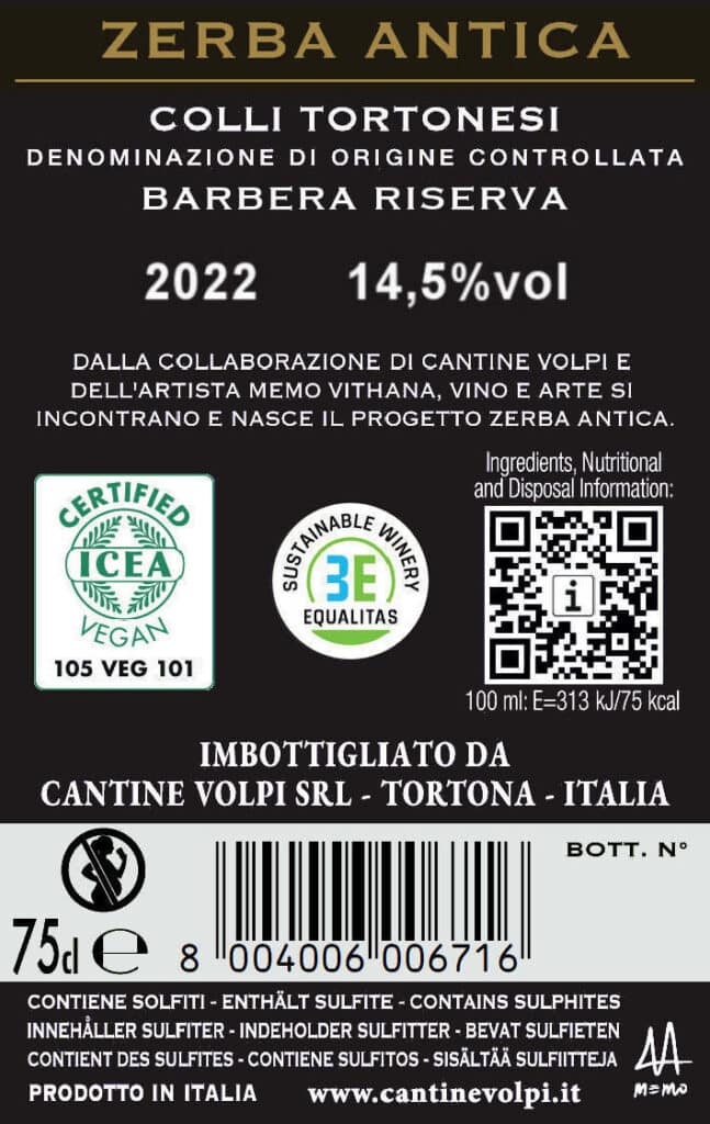 Retro Barbera Riserva Zerba Antica 2022