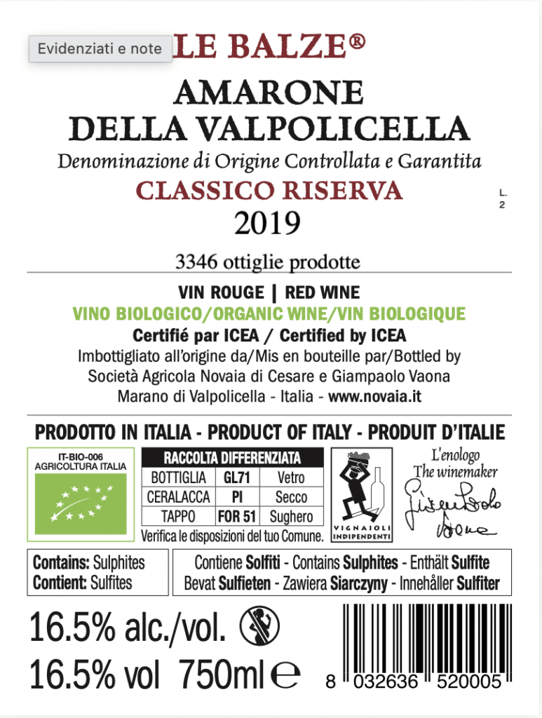 Novaia Amarone Le Balze